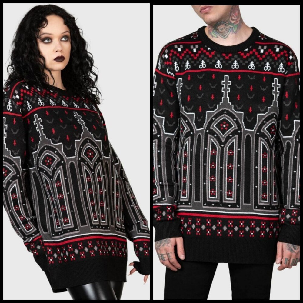 Killstar Black, Red & Gray Gothic Cathedral Knit Sweater - Picture 3 of 13